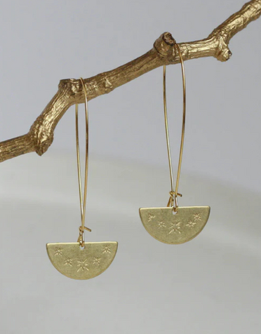 KAIKO STUDIO Hand Stamped Stars Half Moon Brass Earrings