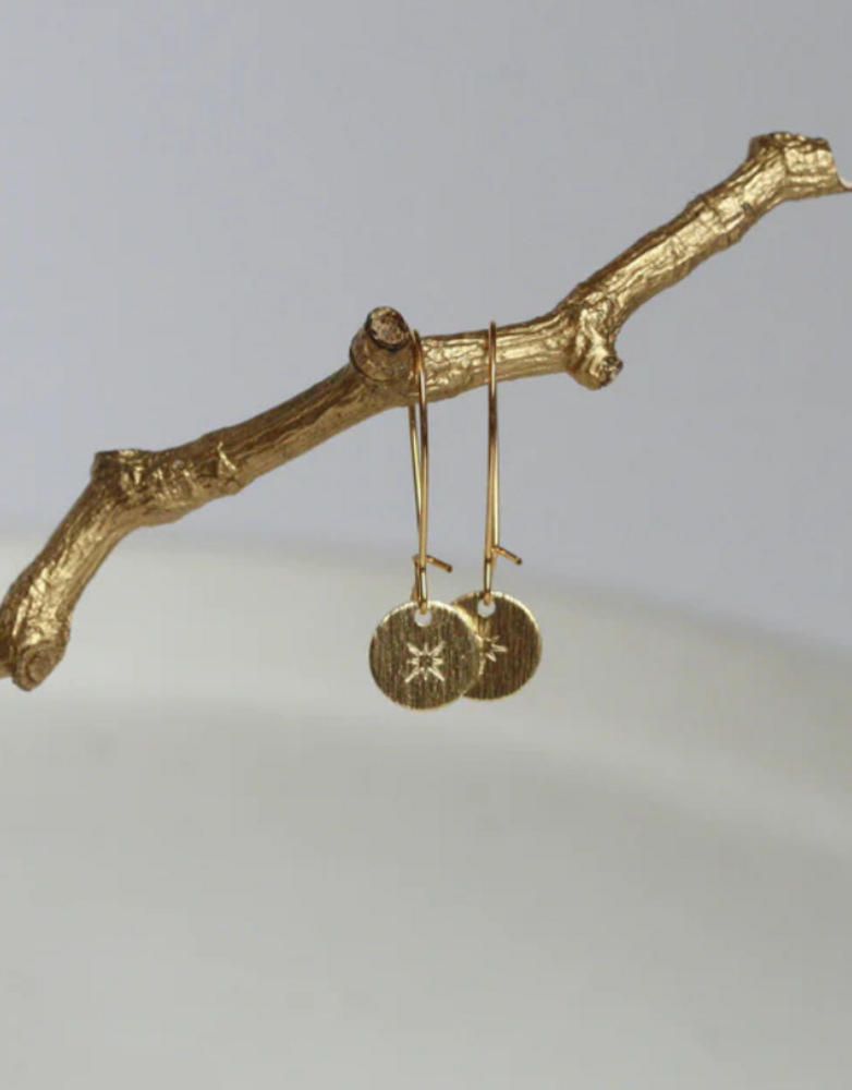 KAIKO STUDIO Hand Stamped Brass Star Drop Earrings