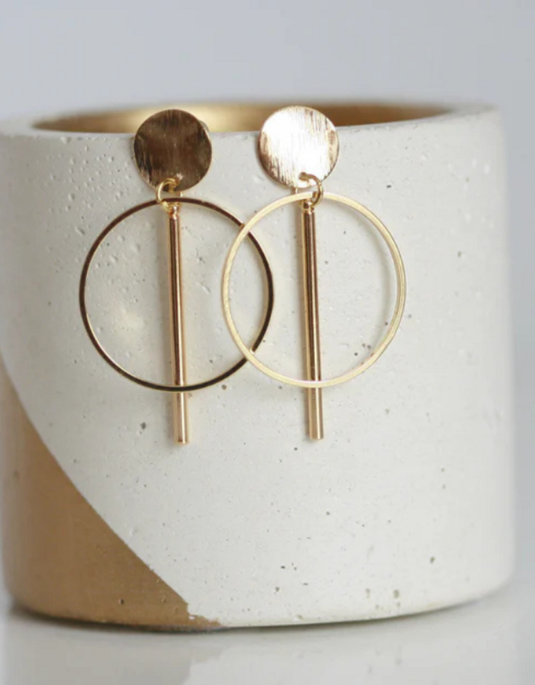 KAIKO STUDIO Gold Two Circle and Bar  Earrings