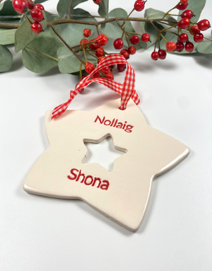 MAPLE TREE POTTERY Ceramic Christmas Decoration - Nollaig Shona Red Star