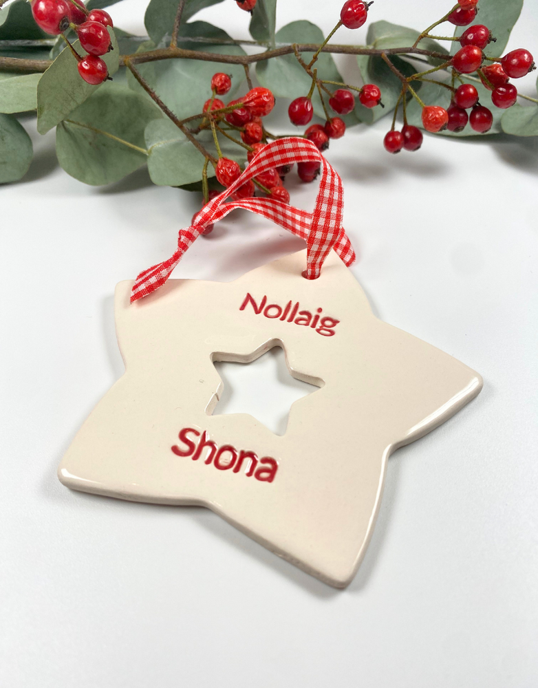 MAPLE TREE POTTERY Ceramic Christmas Decoration - Nollaig Shona Red Star
