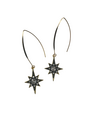 ANGELA D'ARCY Compass Star Gunmetal Long Hook Earrings