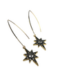 ANGELA D'ARCY Compass Star Gunmetal Long Hook Earrings