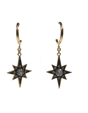 ANGELA D'ARCY Earrings Compass Star Gunmetal Half Hoop Large