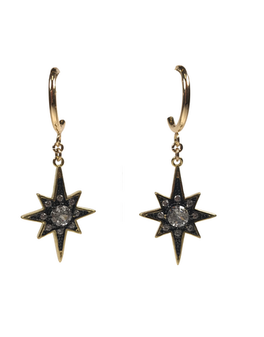 ANGELA D'ARCY Earrings Compass Star Gunmetal Half Hoop Large