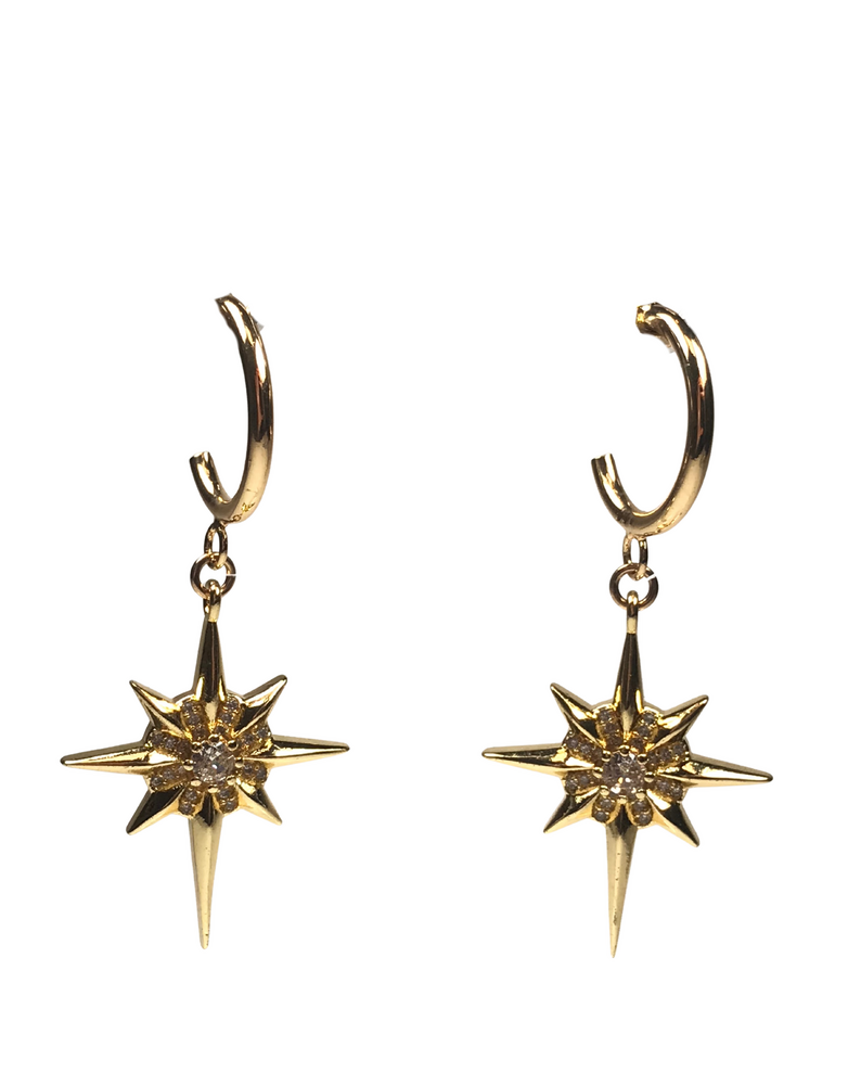 ANGELA D'ARCY Earrings Compass Star Half Hoop Large