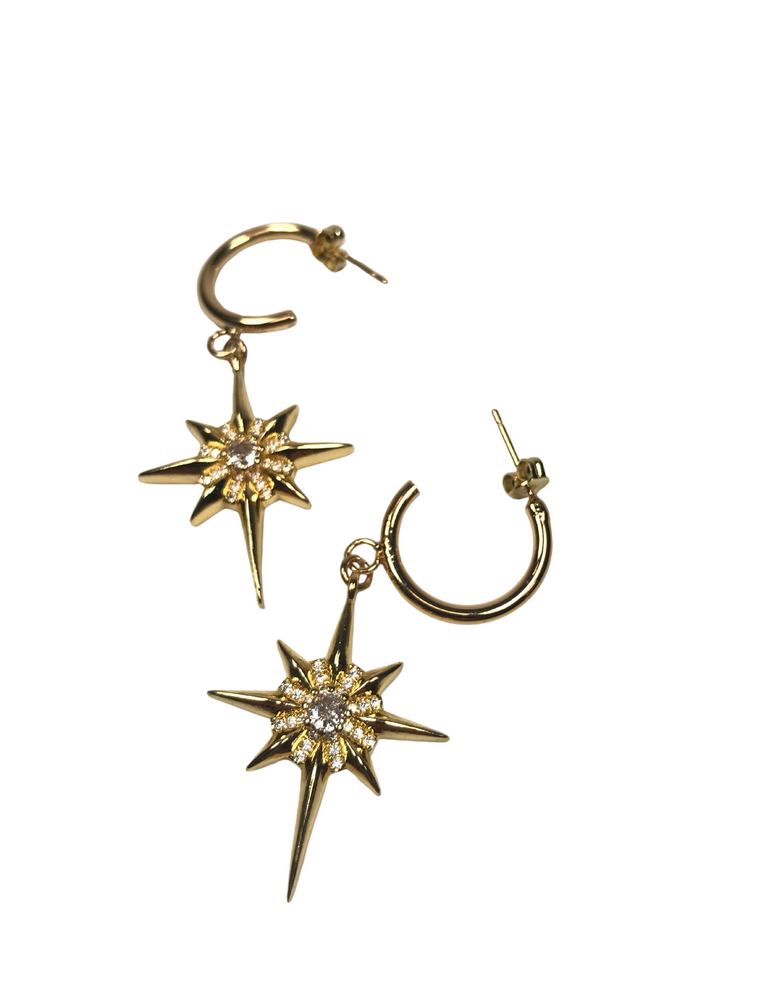 ANGELA D'ARCY Earrings Compass Star Half Hoop Large