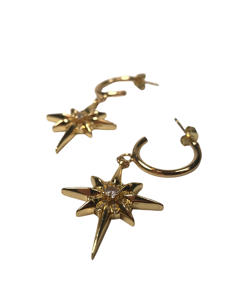 ANGELA D'ARCY Earrings Compass Star Half Hoop Large