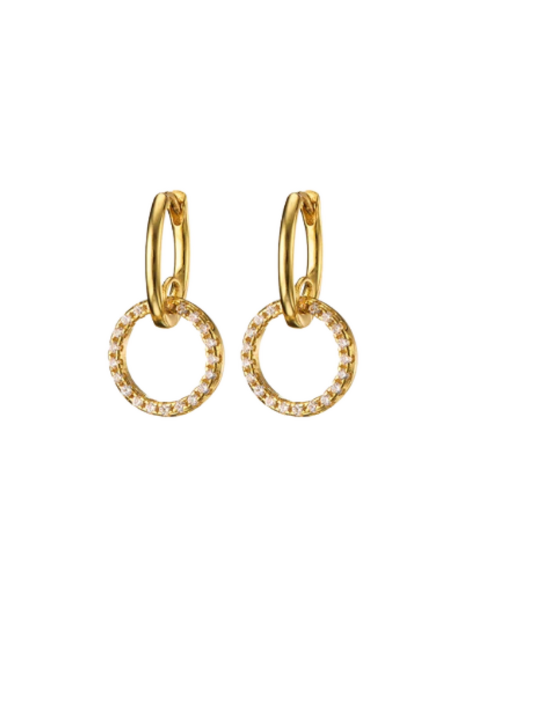 MARY K Gold Double Circle + Zircon Huggies