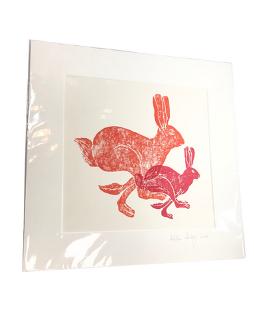 ADELLE HICKEY Extra Large Mounted Print Running Hares