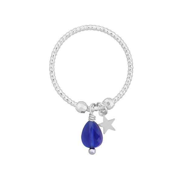 Yehwang Ring kraal Star  — Zilver Blauw