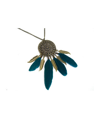  Ketting Bohemian Style Blauwe veren  — Blauw