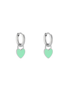 Yehwang Oorbellen Pastel Heart | Zilver - Groen