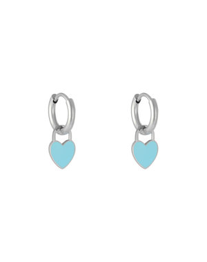 Yehwang Oorbellen Pastel Heart | Zilver - Blauw