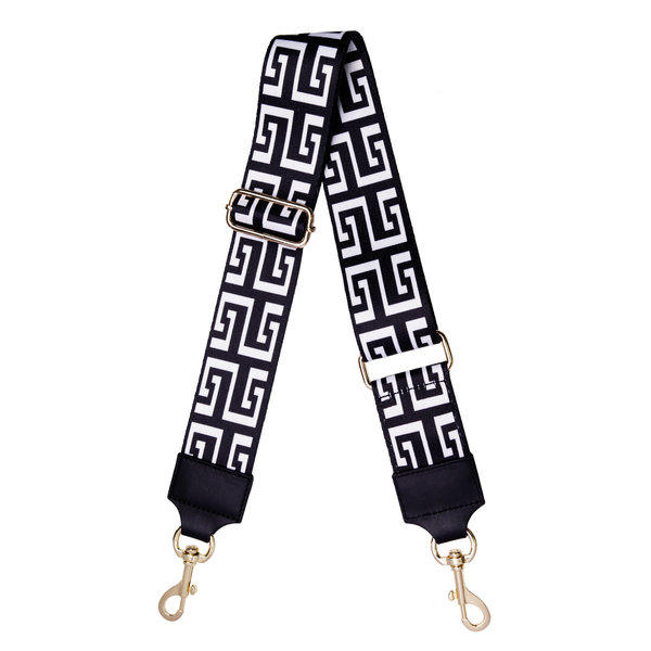 Schoudertas band - Bag strap - Grieks patroon | Zwart