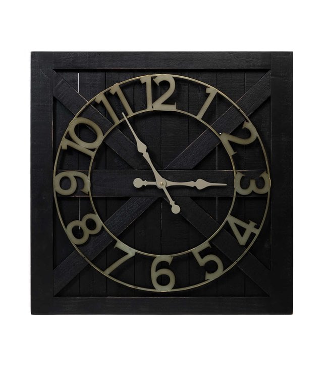 Rootsmann Industrielle Altholz-Uhr Schwarz 81cm