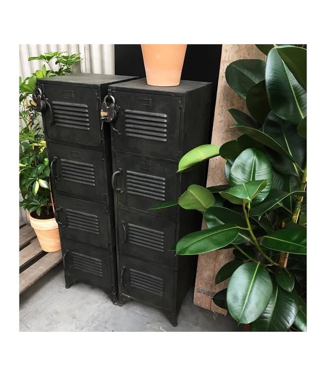 Rootsmann Schließfachschrank Bulky 4 Türen | Schwarz mit Schloss