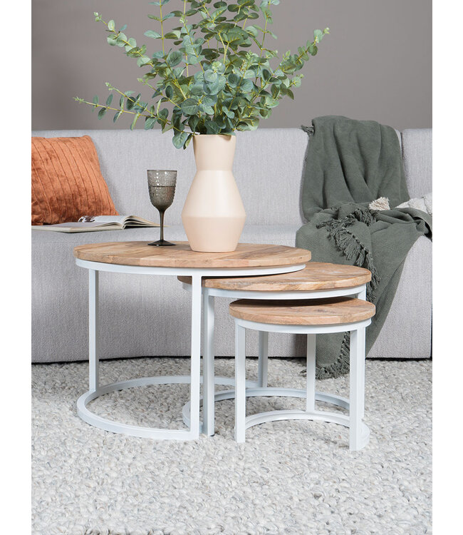 Rootsmann Couchtisch 3er Set - Industrielles Couchtisch-Set Erjan - Weiß