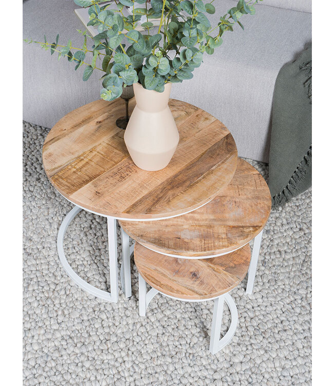 Rootsmann Couchtisch 3er Set - Industrielles Couchtisch-Set Erjan - Weiß