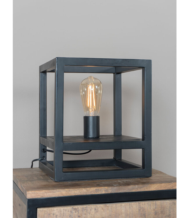 Rootsmann Tischlampe Vintage Schwarz Mangoholz