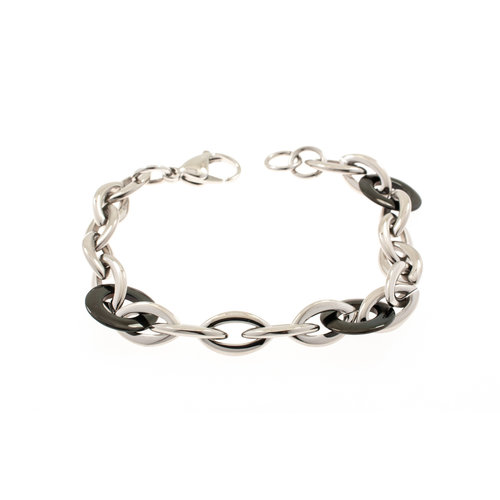 Edelstaal armband met zwarte elementen YSABEL Edelstaal armband met zwarte elementen YSABEL