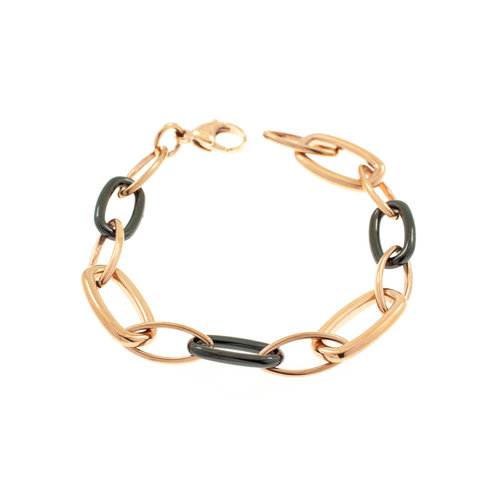 Edelstaal armband verguld met rosé goud en met zwarte keramiek CARLY Edelstaal armband verguld met rosé goud en met zwarte keramiek CARLY