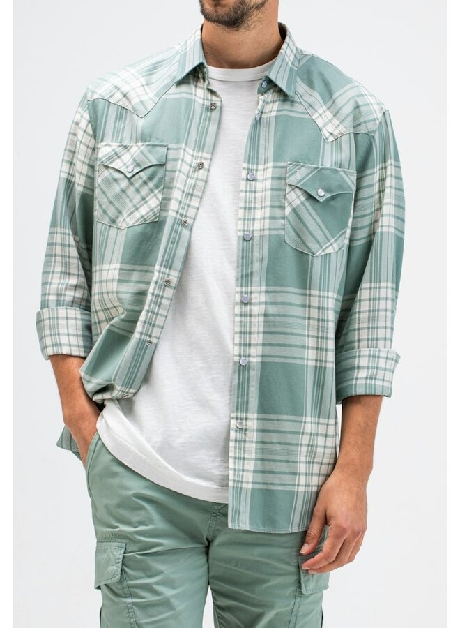 Butcher of Blue Overhemd Lanton Western Check Shirt M2414011 - 722 Ice Green