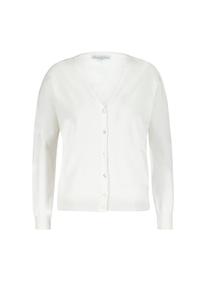 Red Button Vest Cardigan Fine Knit SRB4196 - 38 Off-White