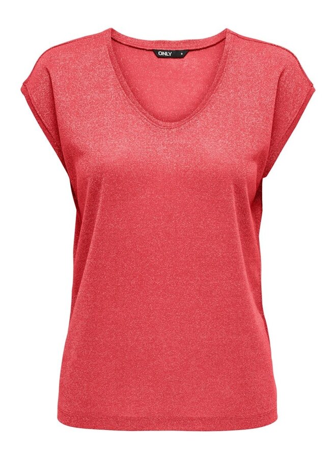 Only Top ONLSILVERY S/S V NECK LUREX  - Roze