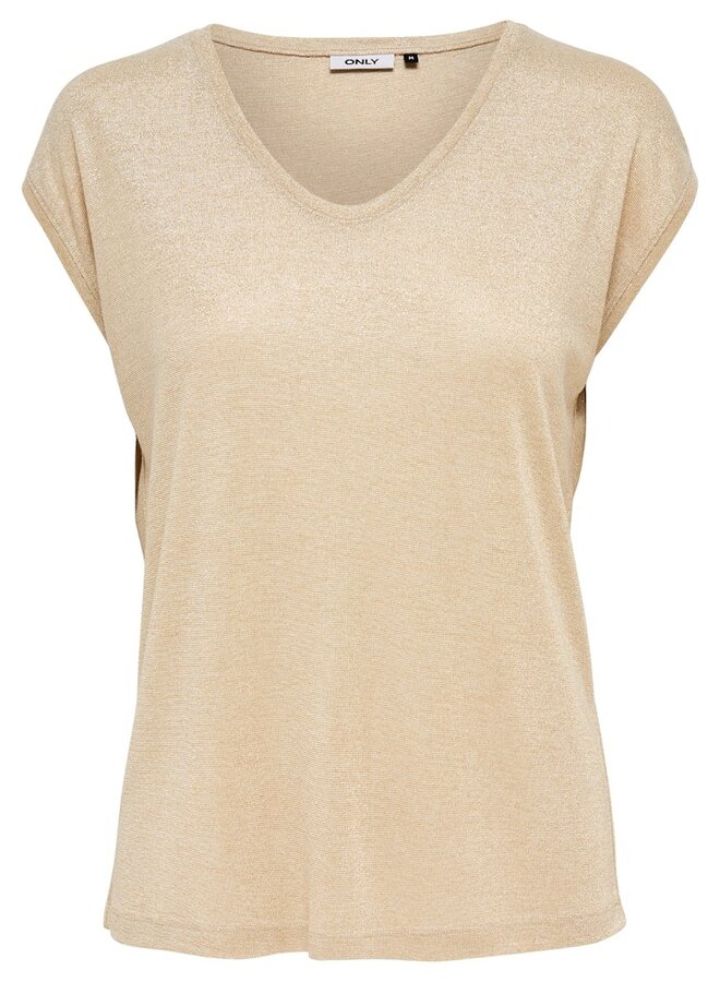 Only Top ONLSILVERY S/S V NECK LUREX - Gold Colour