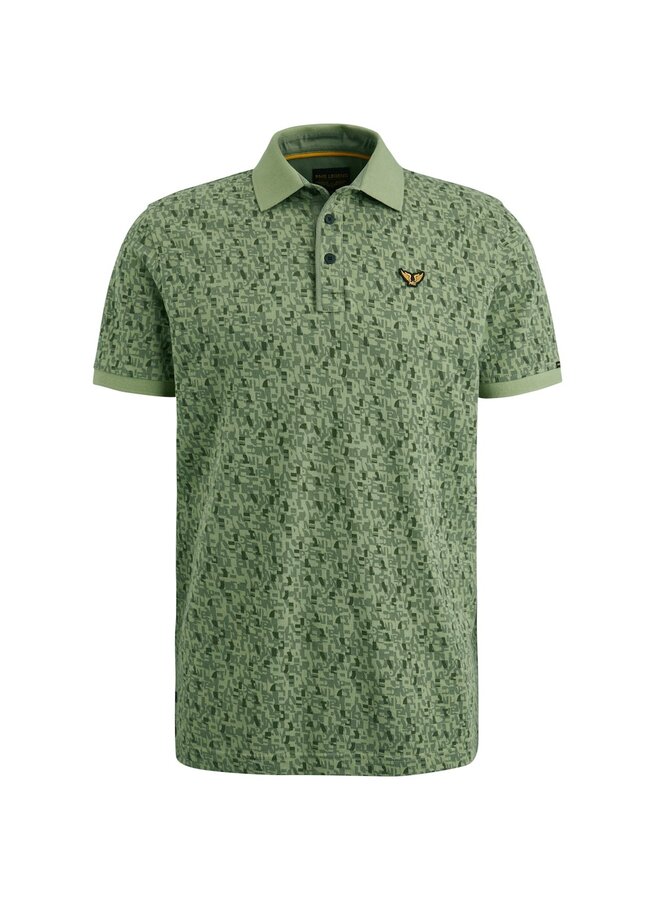 PME Legend Polo Short sleeve fine pique all over print- Sage