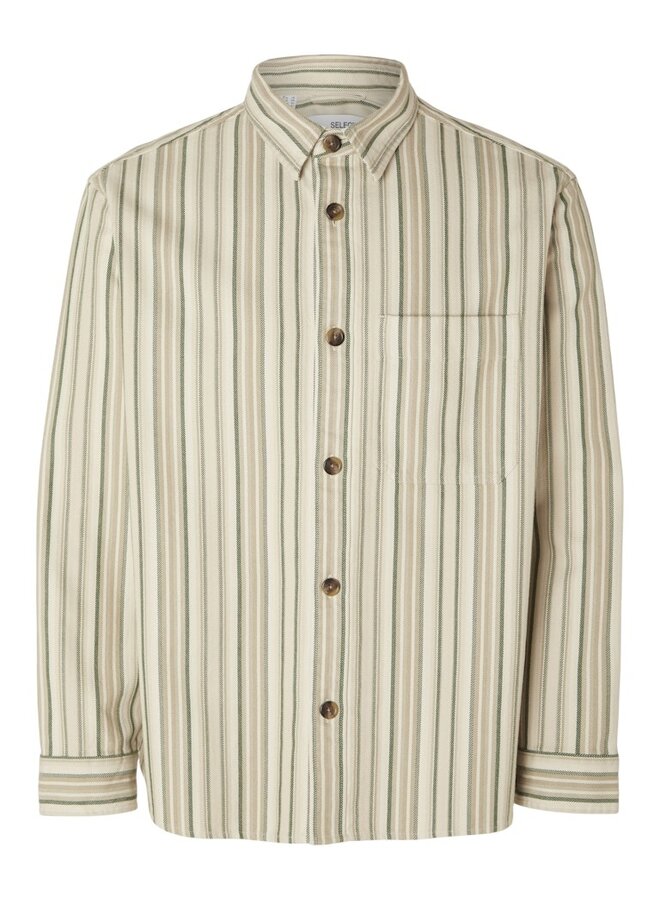 Overhemd SLHBOXY-JAMES OVERSHIRT LS STRIPES - Egret