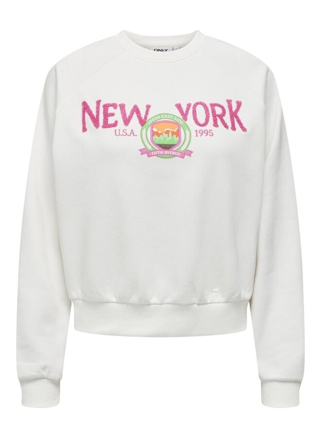 Only Trui ONLGOLDIE L/S NYC O-NECK BOX SWT - Cloud Dancer/New York