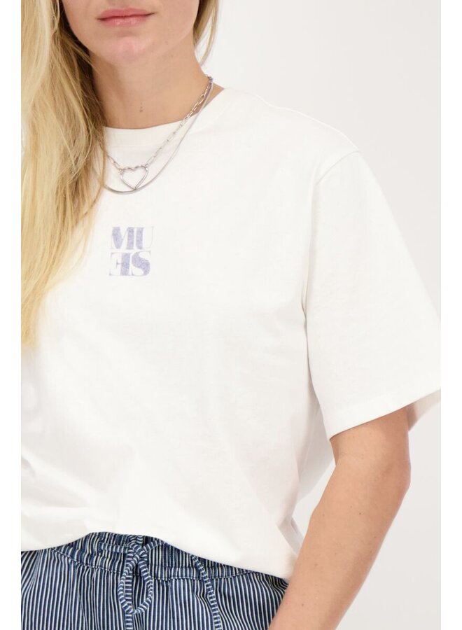 My Jewellery T-Shirt Met Blauwe Denim Fotoprint Muse - Wit