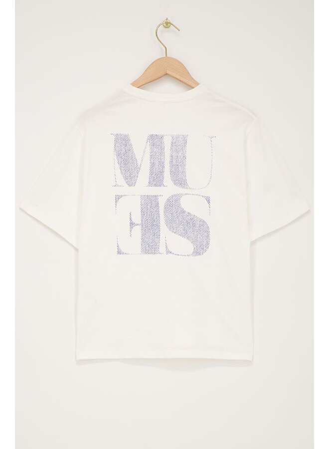 My Jewellery T-Shirt Met Blauwe Denim Fotoprint Muse - Wit