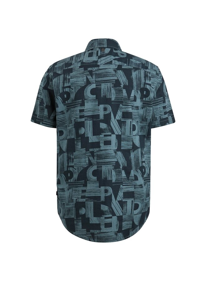 PME Legend Overhemd Short Sleeve Shirt Print on Ctn Slub- North Atlan