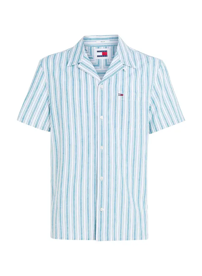 Tommy Jeans Overhemd Korte Mouw Linnen DM0DM18961 - CT0 Timeless Teal Stripe