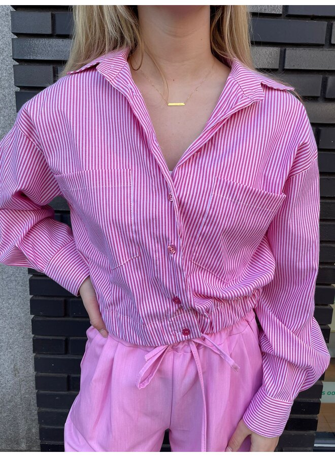 Streep Blouse C80595 - Roze/Wit