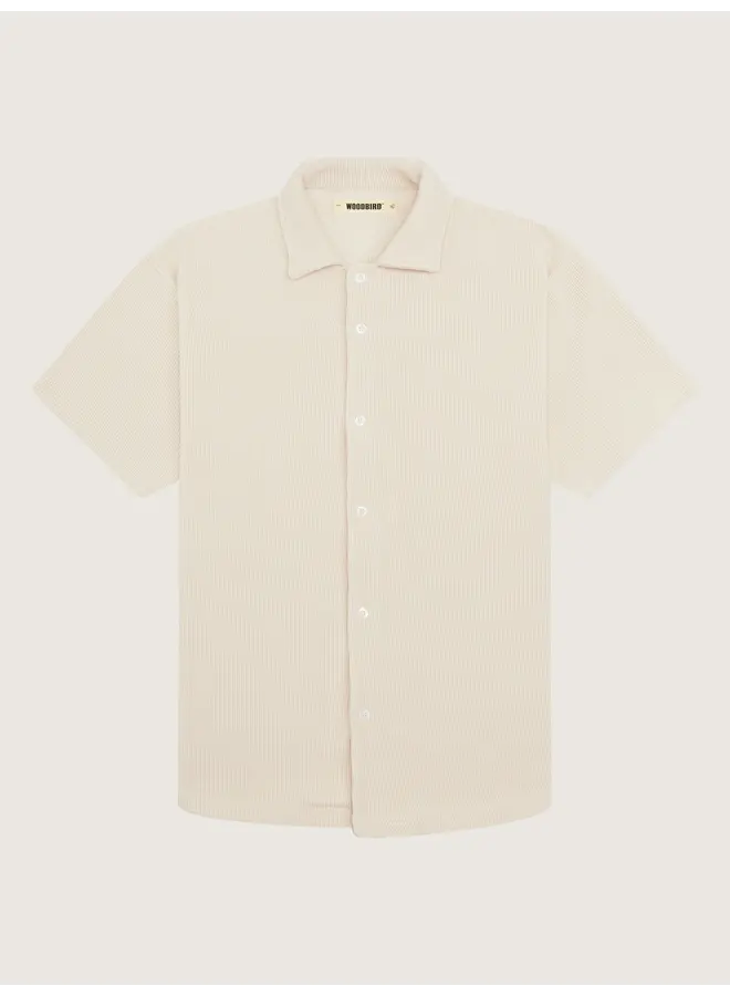 Woodbird Overhemd Korte Mouw 2416-726 Plisse Shirt - Off White
