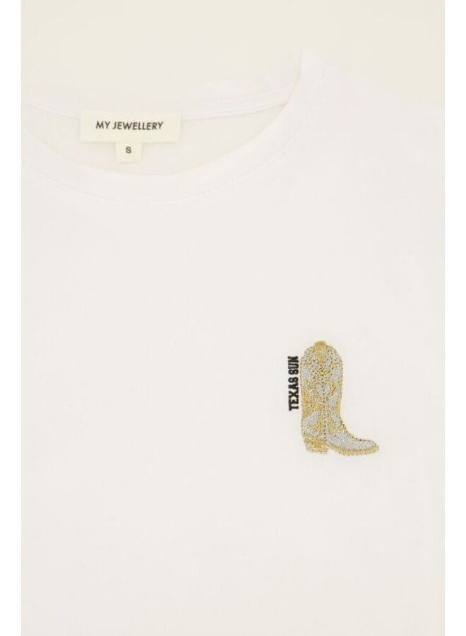 My Jewellery T-Shirt Met Gouden Cowboylaars MJ10797-0900 - Wit