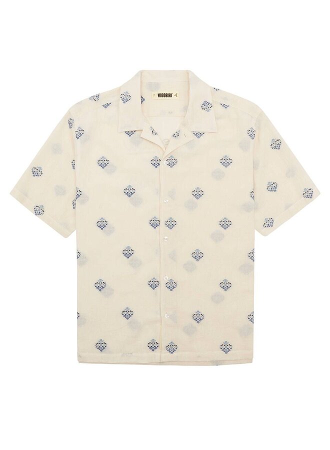 Woodbird Overhemd Korte Mouw 2426-710 Sunny Flower Shirt - Off White