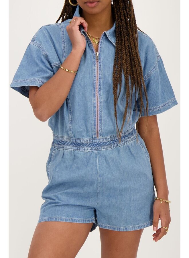 Denim Playsuit MJ10698-0600 - Blauw