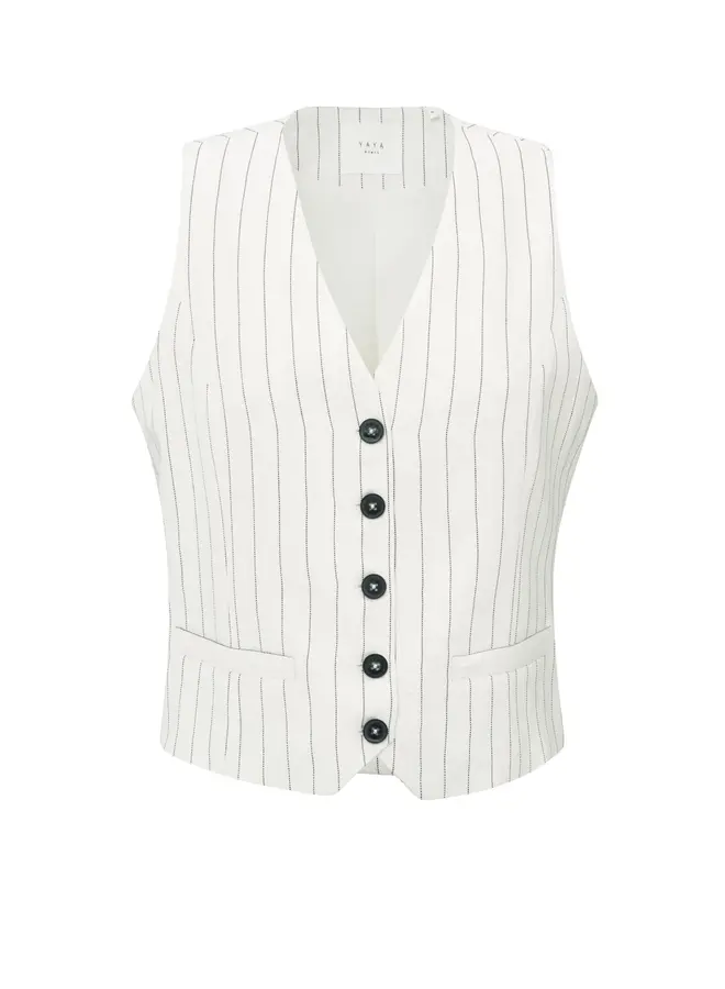 YAYA Gilet Met Krijtstreep 01-521003-505 - 999881 Sand Linen Beige Dessin