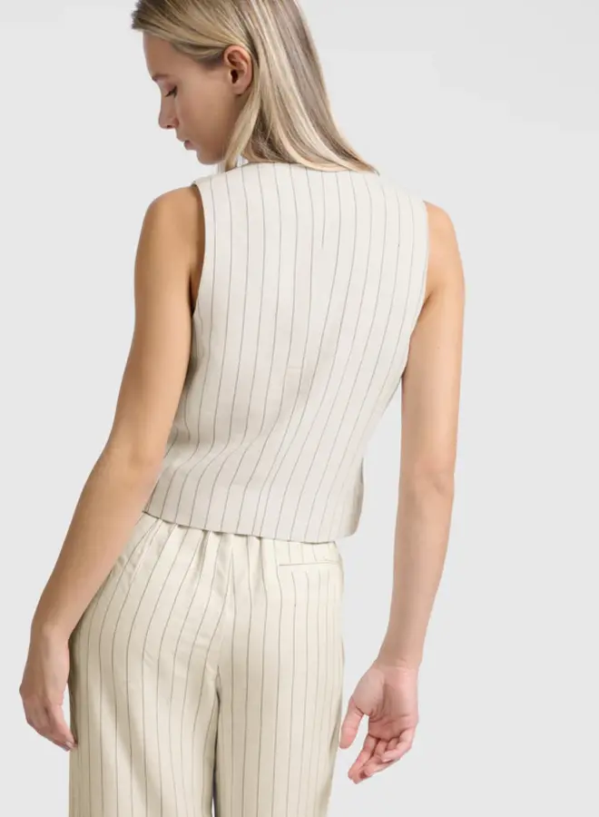 YAYA Gilet Met Krijtstreep 01-521003-505 - 999881 Sand Linen Beige Dessin