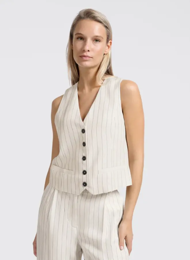 Gilet Met Krijtstreep 01-521003-505 - 999881 Sand Linen Beige Dessin