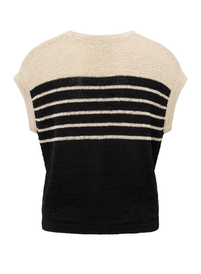 YAYA Mouwloze Gebreide Top 01-000470-505 - 209081 Summer Sand Dessin