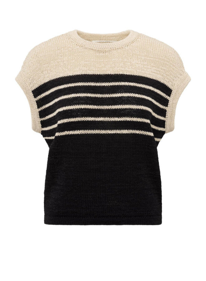 YAYA Mouwloze Gebreide Top 01-000470-505 - 209081 Summer Sand Dessin
