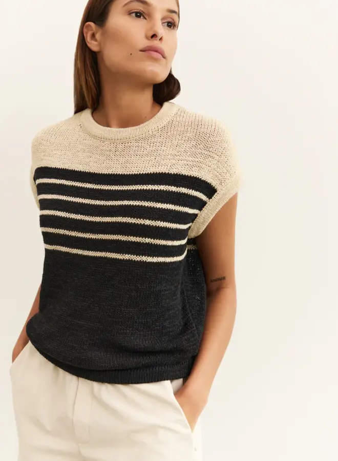 Mouwloze Gebreide Top 01-000470-505 - 209081 Summer Sand Dessin