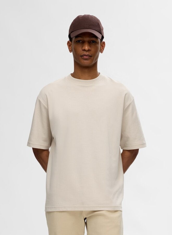 selected T-shirt SLHLOOSEOSCAR 16094143 - Oatmeal