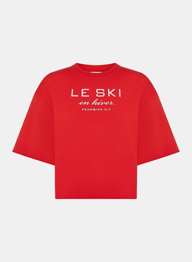 Penn&Ink Trui Sweater Print W25F1702 -  Tomato-Ecru